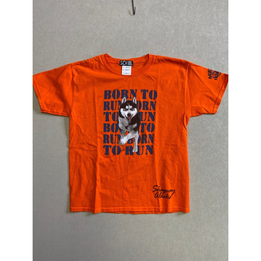 SDI Youth Medium Orange Born to Run Husky Skagway Alaska Excursions T-Shirt